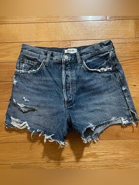 Agolde Dark Wash Frayed Hem High-Rise Denim Shorts